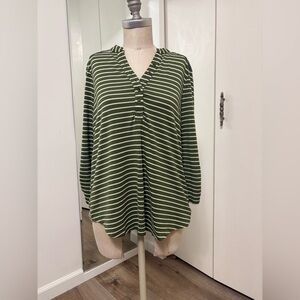 Self Esteem Woman Olive Green Striped Henley Lace Back Long Sleeve Top Size XL